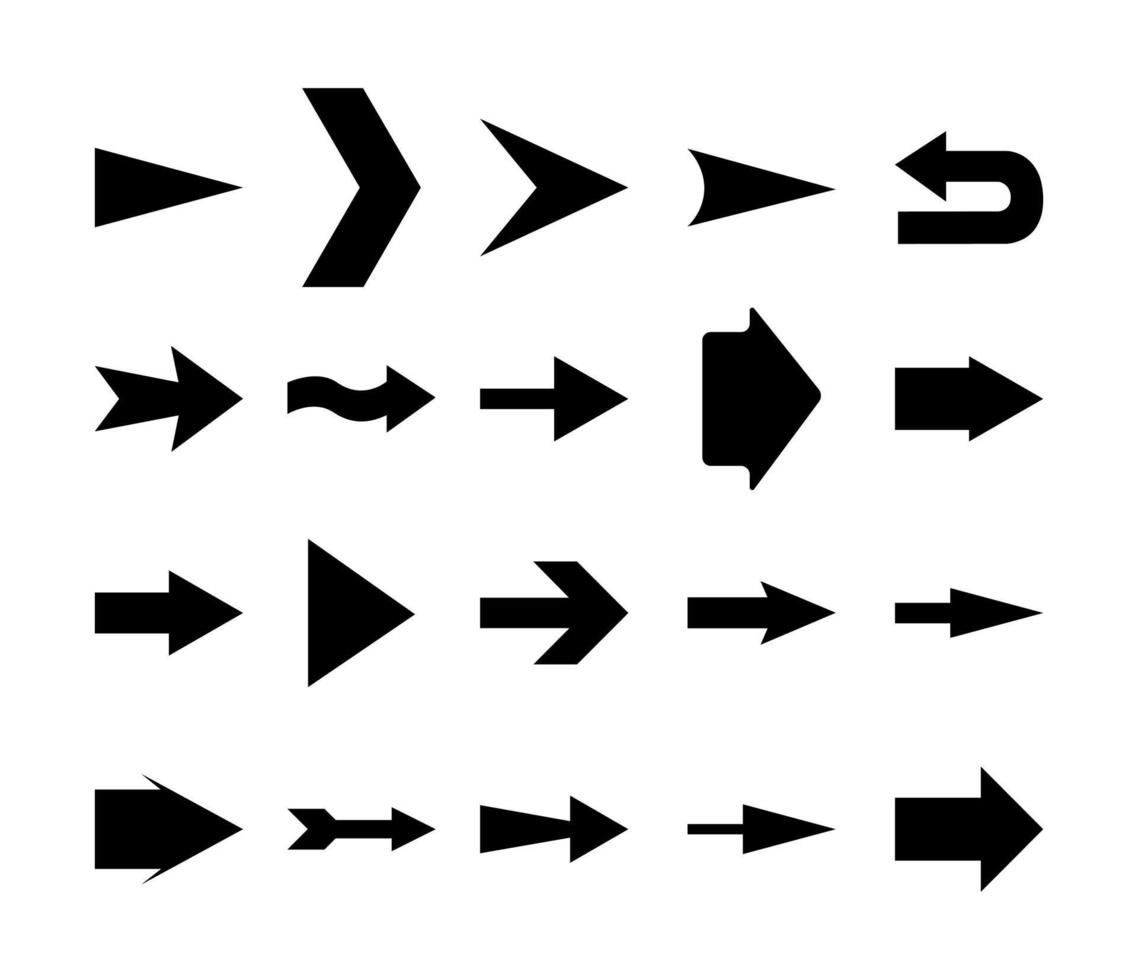 insieme di icone di raccolta di diverse frecce segno nero vettore