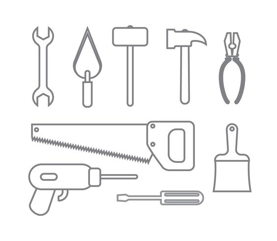 raccolta di icone set strumenti di costruzione stile contorno vettore