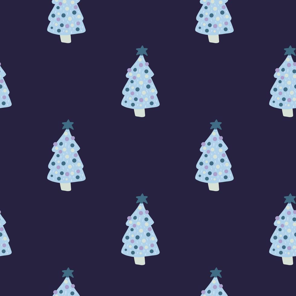 Buon Natale senza cuciture con semplici alberi blu minimalisti. sfondo blu scuro scuro. sfondo scandinavo di natale. vettore