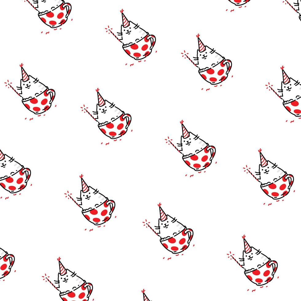 cartone animato divertente gatto, modello, ornamento. illustrazione piatta vettoriale. il personaggio è isolato su uno sfondo bianco. ornamento, modello per tessuto. gattino divertente per il sito e le cartoline. mascotte. vettore