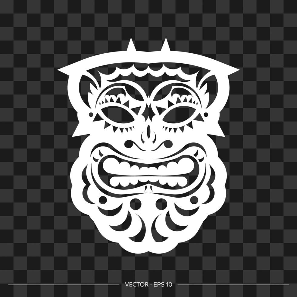 il volto di un leader o di un guerriero tribale dai modelli. il contorno del viso o della maschera di un guerriero. modelli polinesiani, hawaiani o maori. per t-shirt, stampe e tatuaggi. vettore
