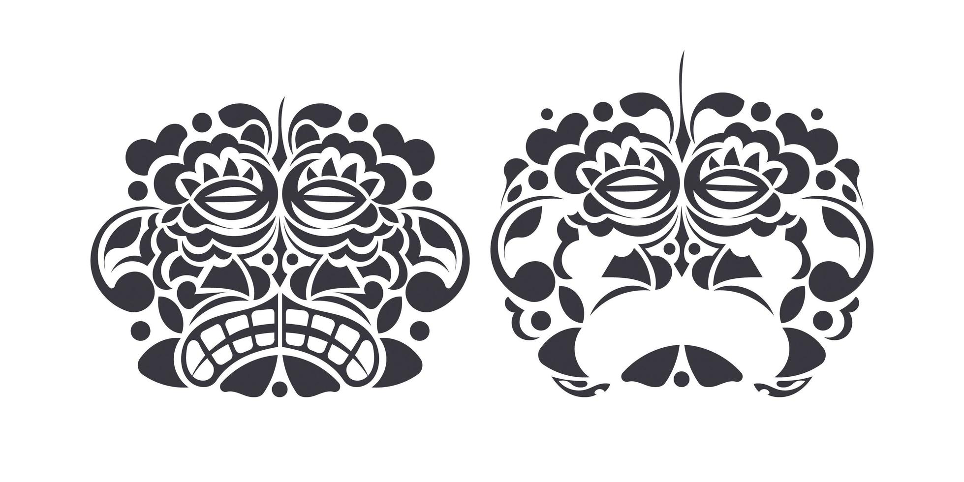 impostare la silhouette della maschera tiki polinesiana isolata su sfondo bianco. maschera tribale hawaiana. stile cartone animato vettoriale. vettore
