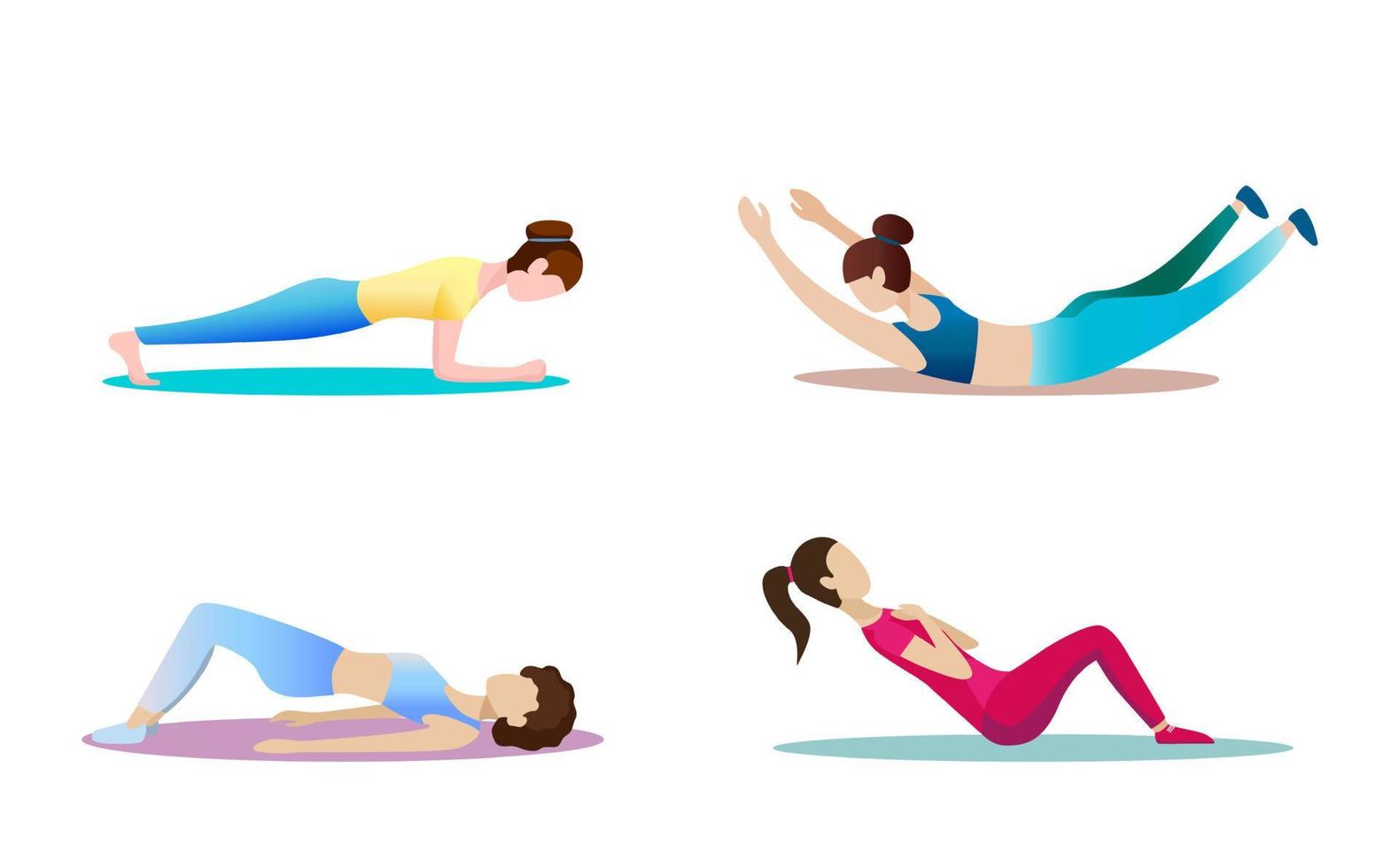 illustrazione di concetto di fitness della donna. icone della ragazza di fitness e yoga isolate su priorità bassa bianca. design piatto. vettore