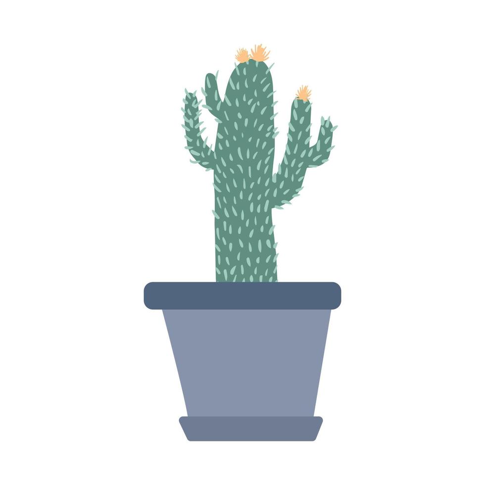 semplice pianta d'appartamento in stile doodle. carino cactus verde spinoso in vaso. vettore