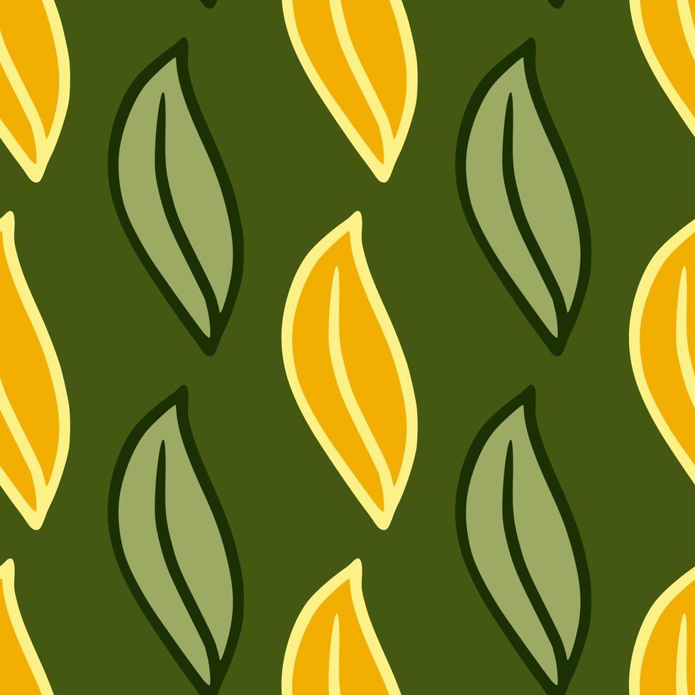 modello senza cuciture della natura con elementi di foglie di oliva e gialle stampate. sfondo verde. opera d'arte botanica. vettore