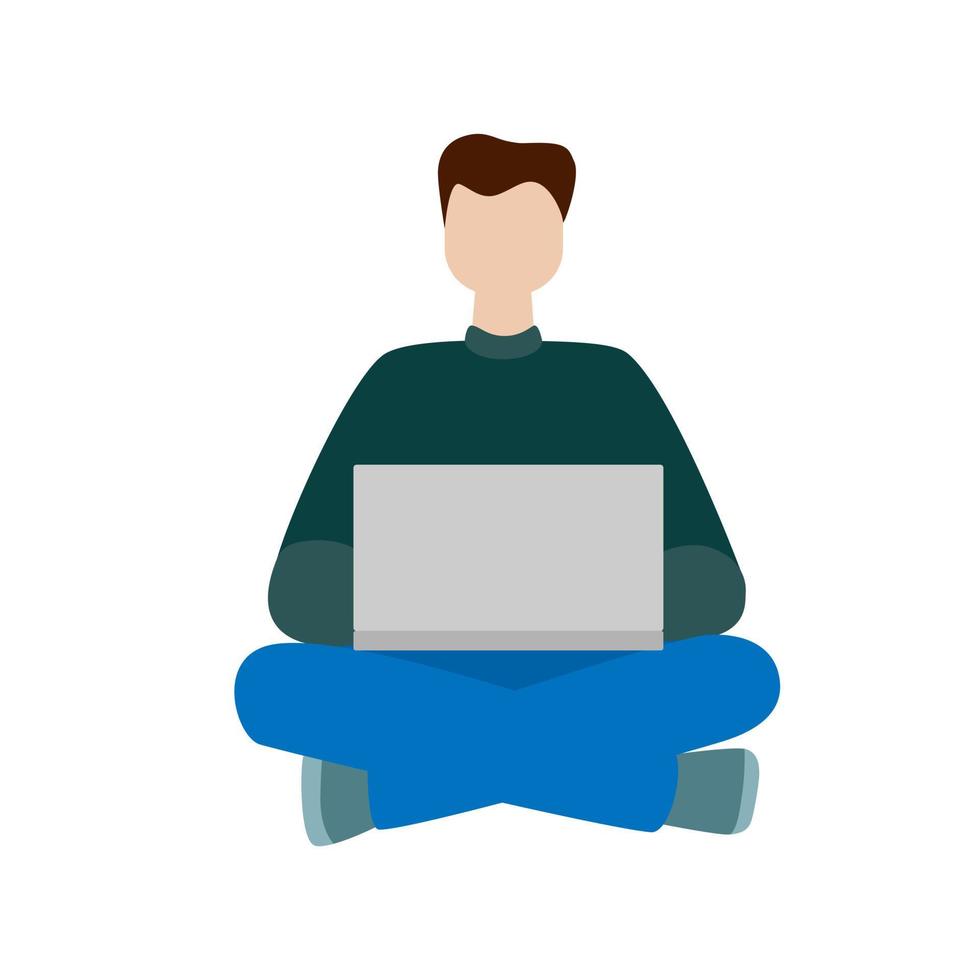 uomo che lavora seduto con un computer. concetto di rete sociale. lavoro a distanza freelance. vettore