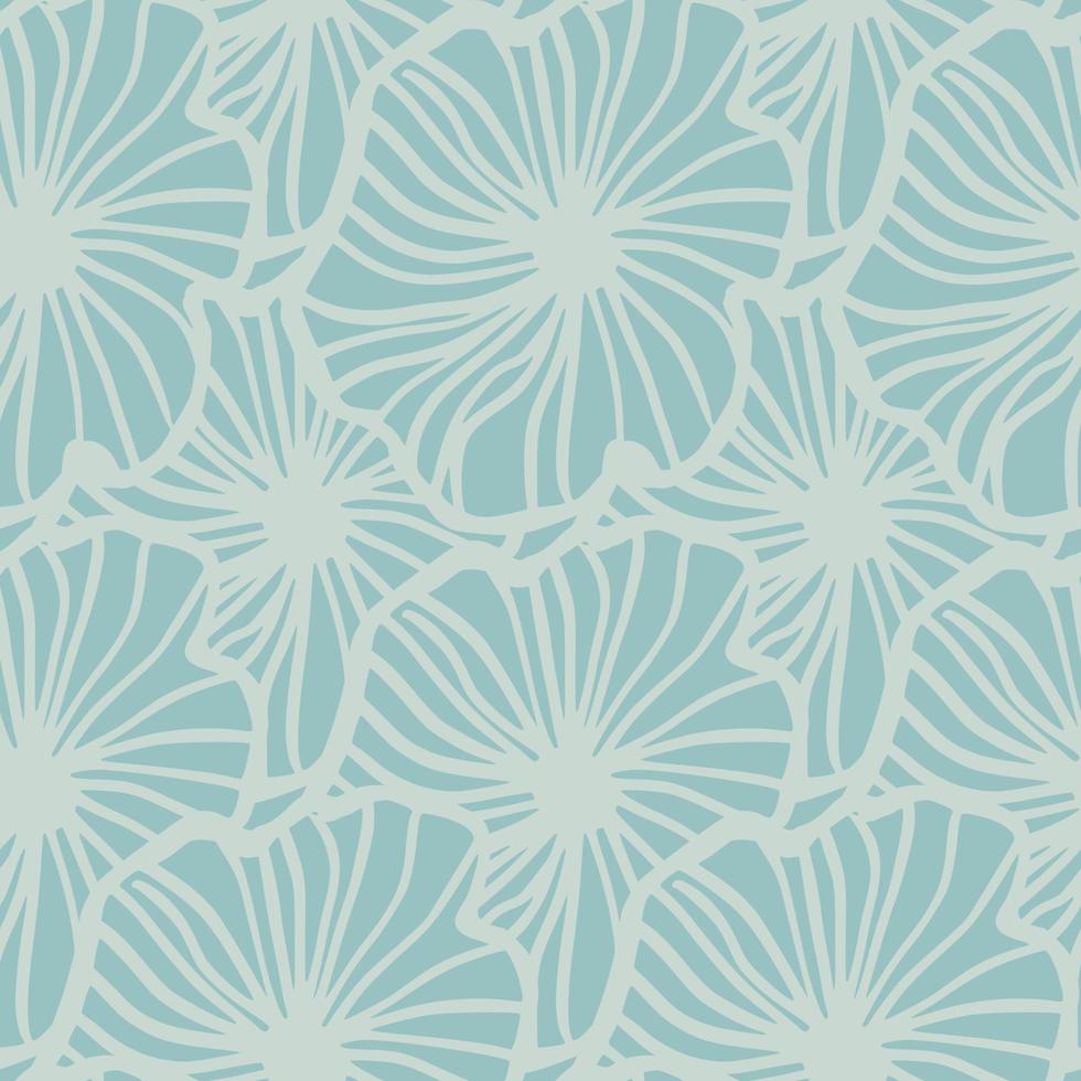 modello senza cuciture di fiori di contorno semplice. ornamento sagomato grigio su sfondo blu morbido. vettore