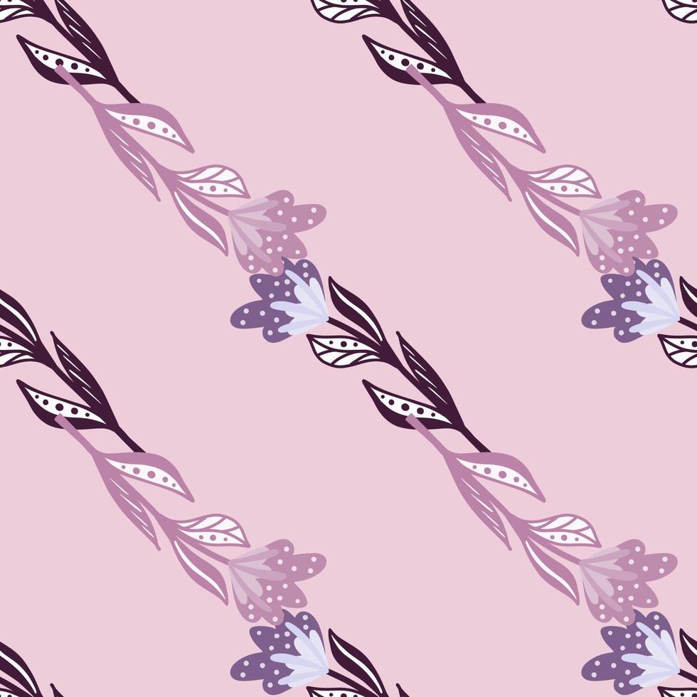 fiori diagonali ornamento senza cuciture su sfondo rosa. ornamento lilla. opera d'arte di doodle floreale. vettore