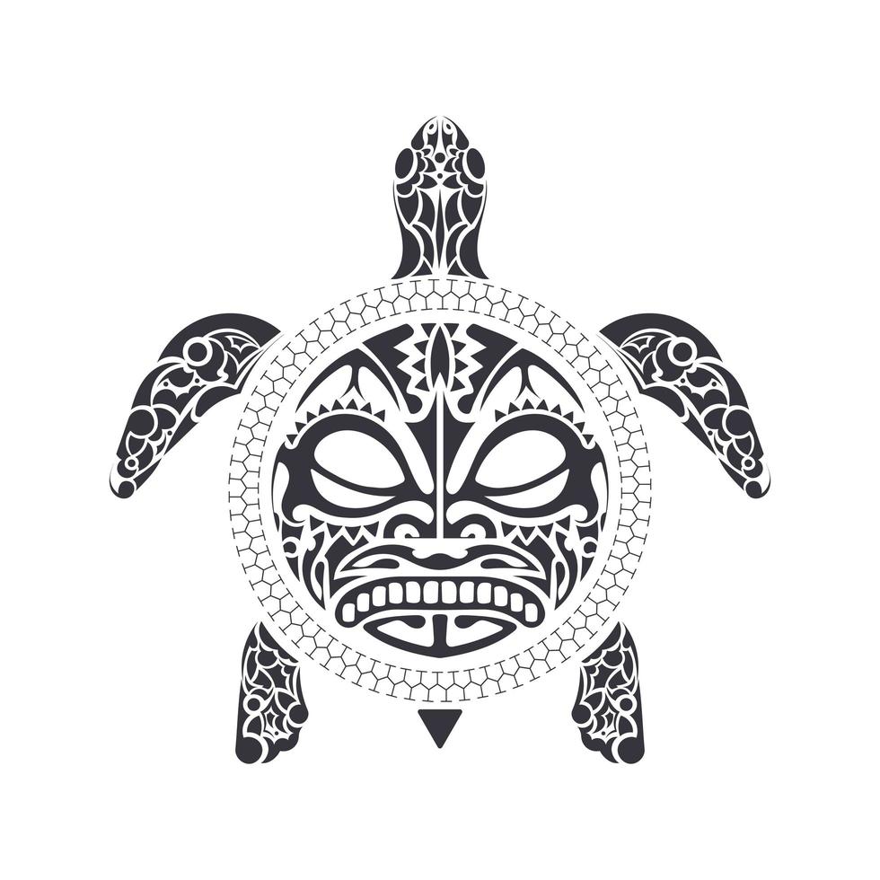 tartaruga in stile tatuaggio tribale polinesiano. maschera a guscio di tartaruga. modello di cultura maori e polinesiana. isolato. vettore