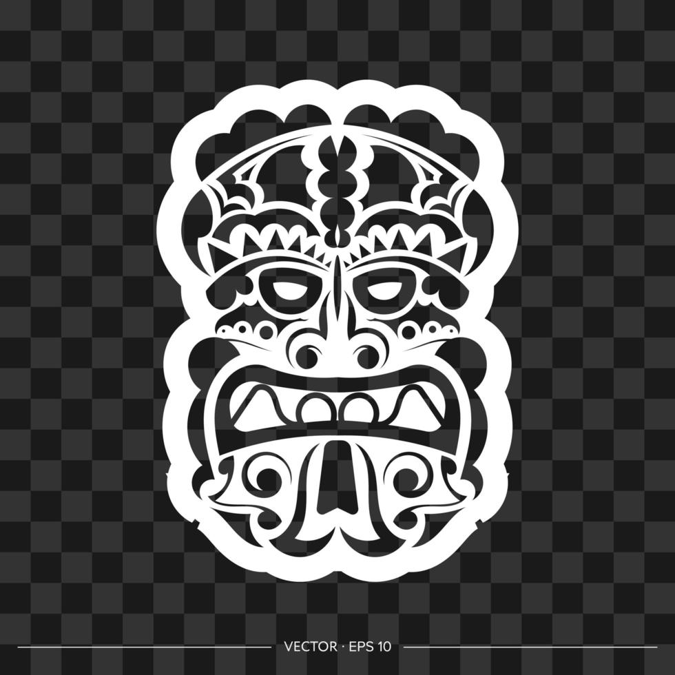 maschera polinesiana dai modelli. il contorno del viso o della maschera di un guerriero. modelli polinesiani, hawaiani o maori. modello per stampa, t-shirt o tatuaggio. illustrazione vettoriale. vettore