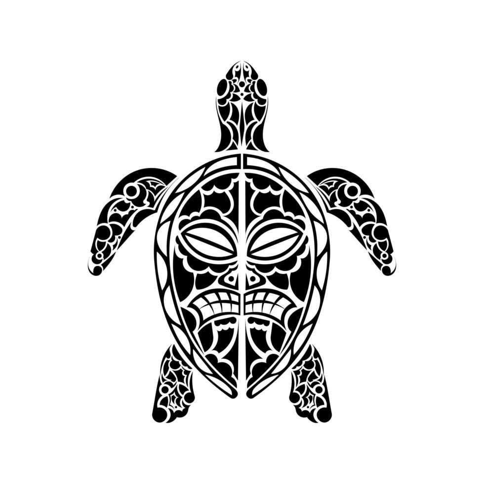 tatuaggio tartaruga in stile polinesiano. modello maschera maori. illustrazione vettoriale. vettore