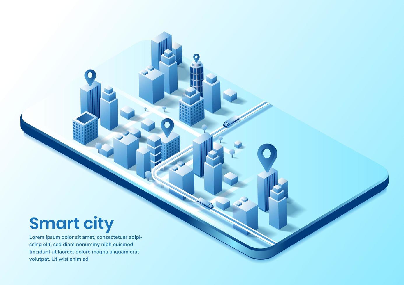 concetto di design isometrico della città intelligente di una città intelligente semplice. vettore