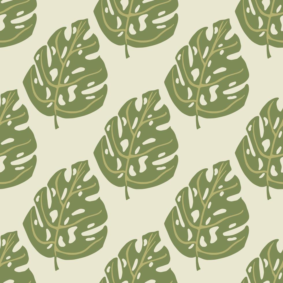 modello senza cuciture della flora selvaggia della natura con l'ornamento di monstera verde di doodle. sfondo grigio chiaro. vettore