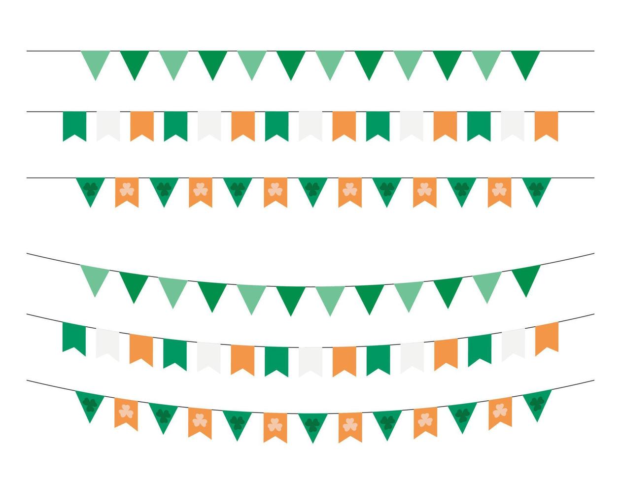 bandiere del partito di san patrizio isolate. set vettoriale di festoni e ghirlande tradizionali di san patrizio. collezione di decorazioni irlandesi festive