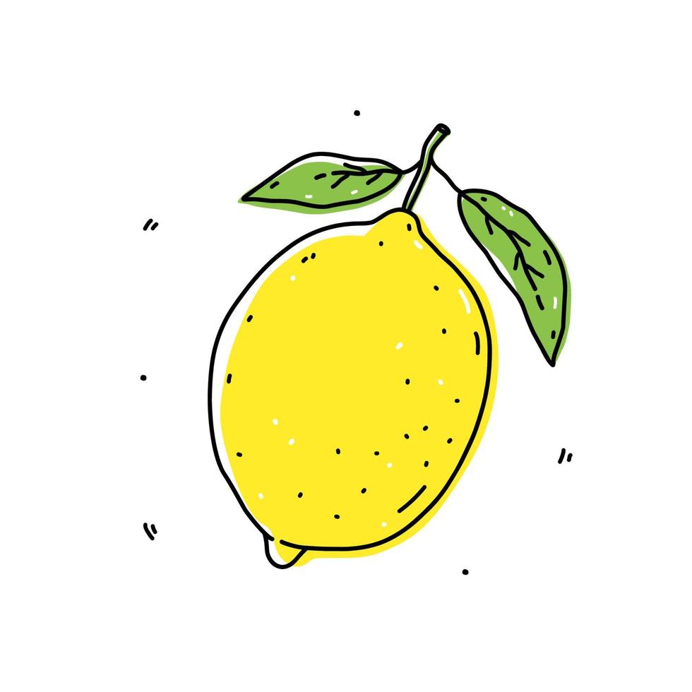 limone giallo isolato su sfondo bianco. agrumi freschi. illustrazione disegnata a mano di vettore in stile doodle. perfetto per carte, logo, decorazioni, ricette, disegni vari.