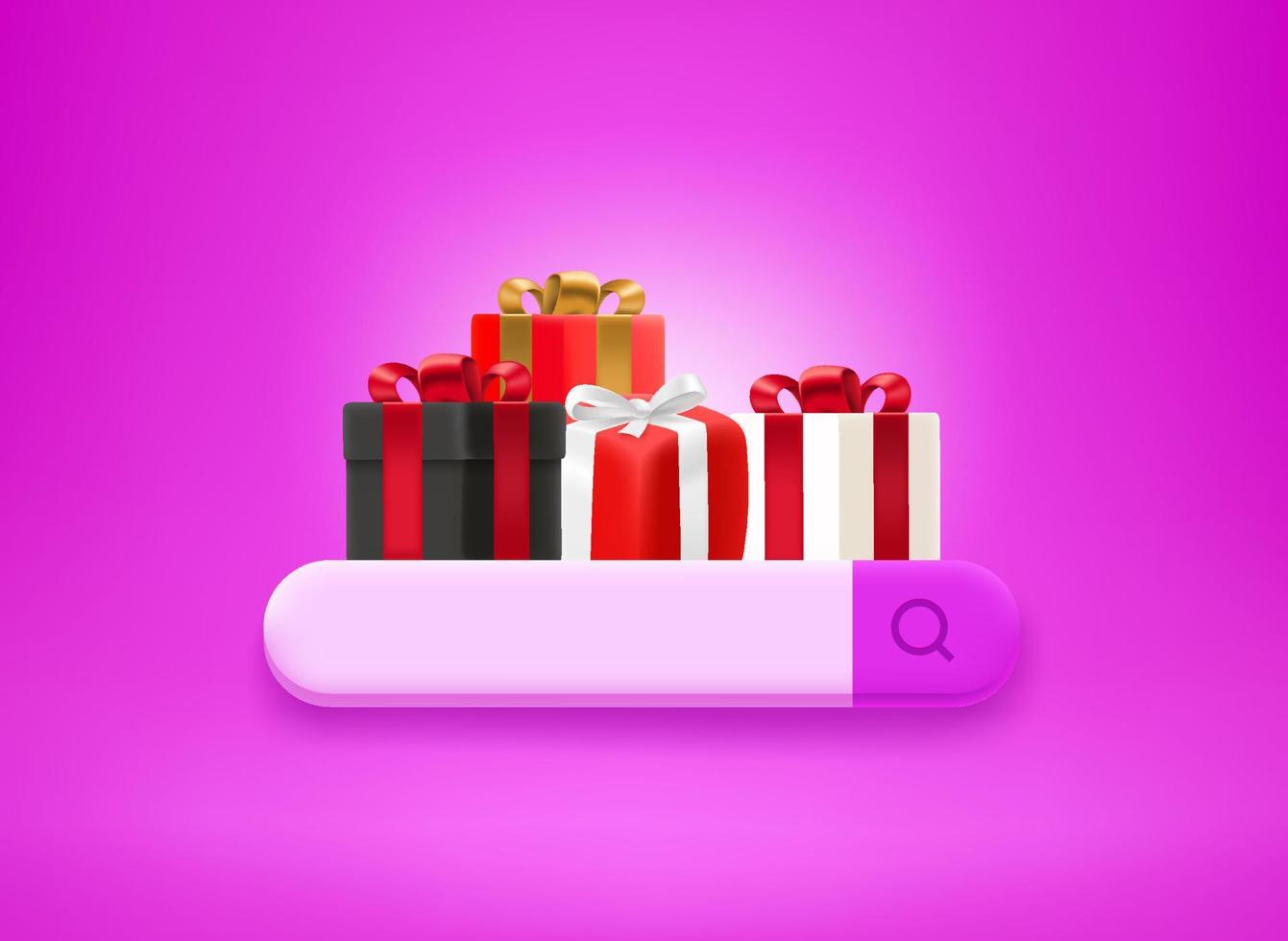 alla ricerca di regali per le vacanze. scatole regalo con scheda di ricerca. illustrazione vettoriale 3d