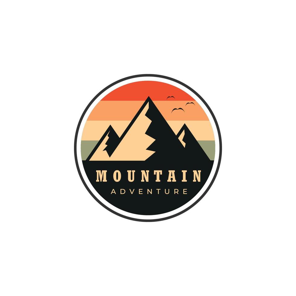disegno grafico di illustrazione vettoriale a colori retrò con logo di montagna