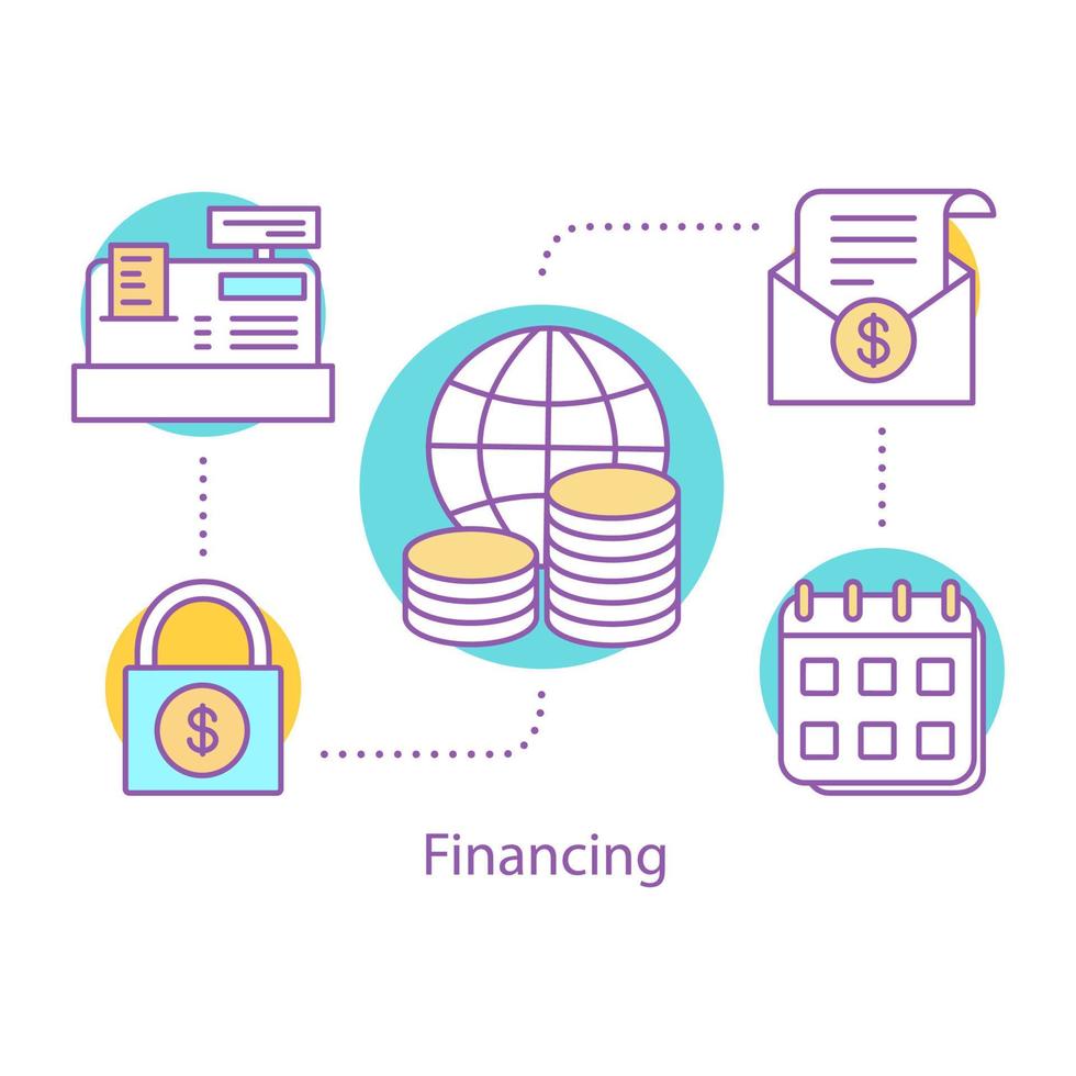 icona del concetto di finanziamento. illustrazione al tratto sottile dell'idea bancaria. bilancio. servizio finanziario. disegno di contorno isolato vettoriale
