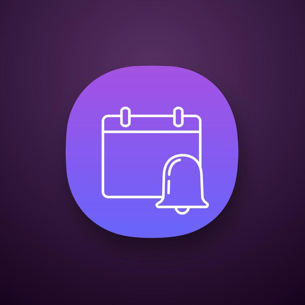 icona dell'app di notifica degli eventi. interfaccia utente ui ux. calendario con campanello. allarme promemoria. applicazione web o mobile. illustrazione vettoriale isolato