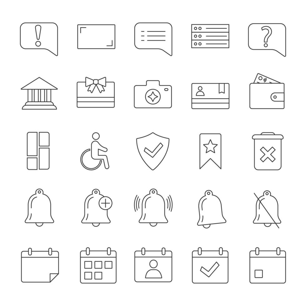set di icone lineari ui ux. elementi del sistema. simboli di azioni comuni. simboli di contorno di linee sottili. illustrazioni di contorno vettoriale isolate