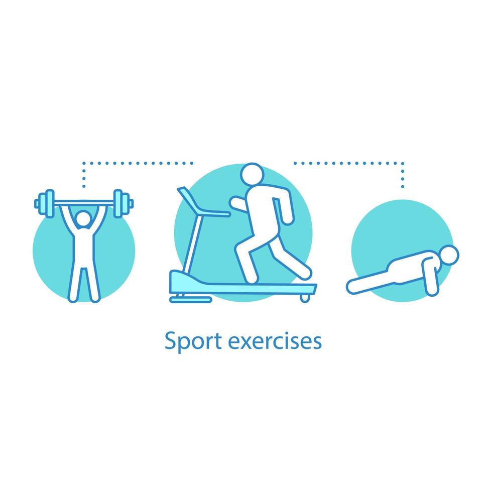 icona del concetto di esercizi sportivi. illustrazione di linea sottile idea palestra. uno stile di vita sano. allenamento sportivo. disegno di contorno isolato vettoriale