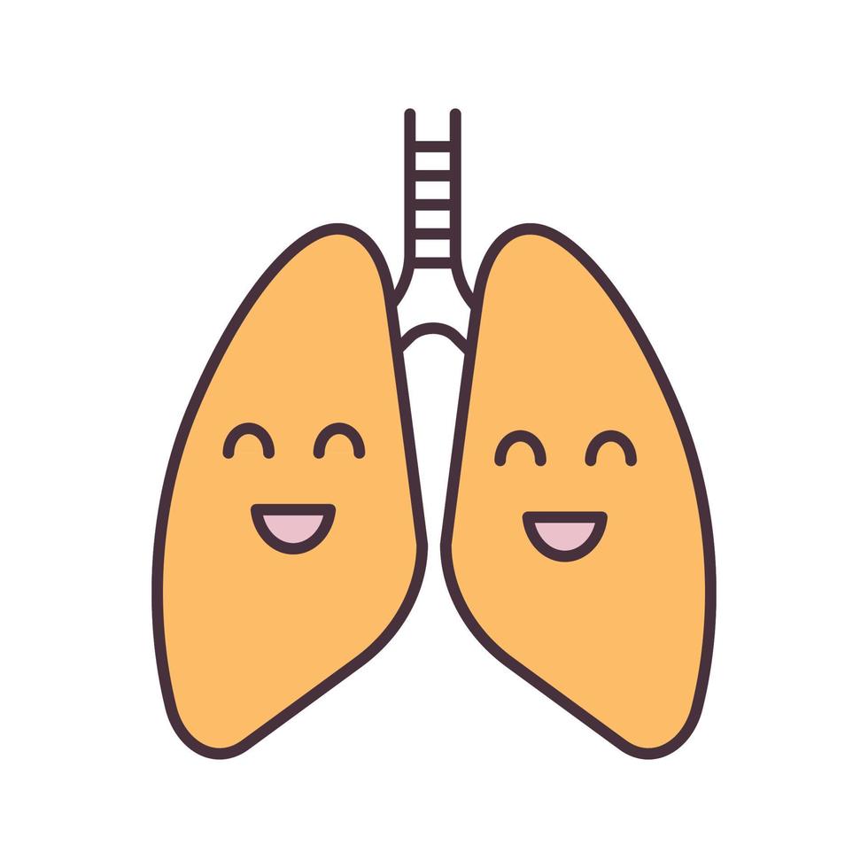 icona del colore dei polmoni umani sorridenti. salute respiratoria. sistema polmonare sano. illustrazione vettoriale isolata