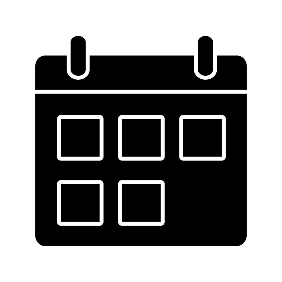 icona del glifo del calendario. intervallo di date. orario. simbolo della sagoma. spazio negativo. illustrazione vettoriale isolato