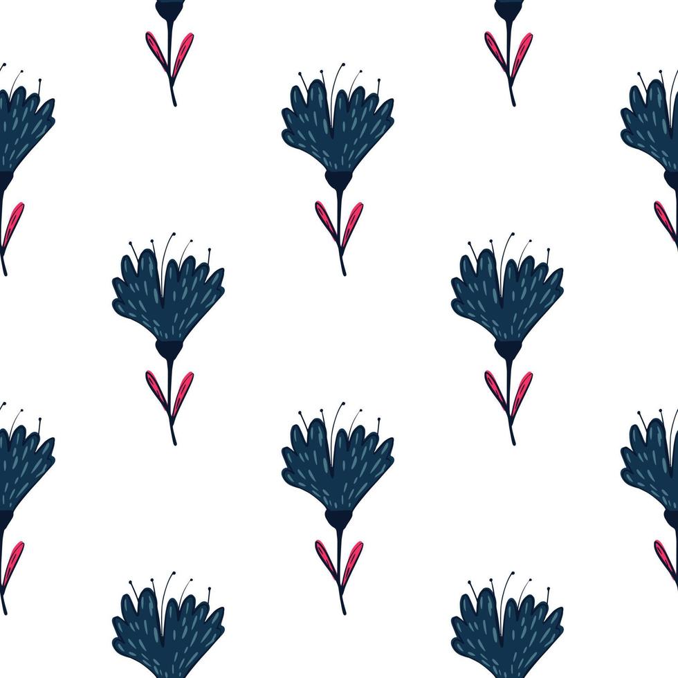 senza cuciture botanico con ornamento di fiori selvatici blu navy. sfondo bianco. vettore