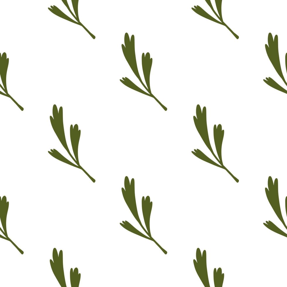 motivo decorativo senza cuciture isolato con ornamento di rami di foglie di doodle verde. sfondo bianco. vettore