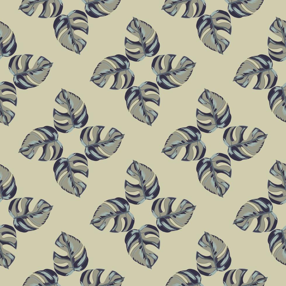 Reticolo senza giunte della foglia di monstera tropicale disegnato a mano in stile geometrico. sfondo grigio. stampa foresta hawaii. vettore