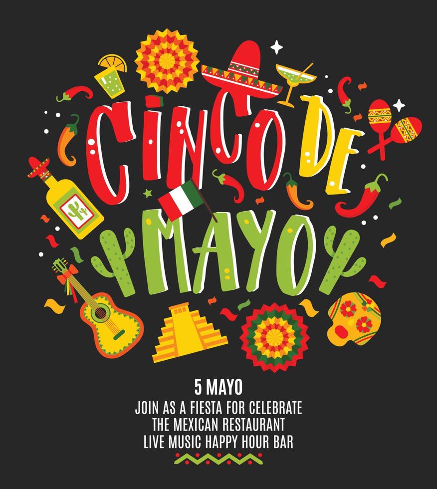 cinco de mayo. frase scritta a mano. elemento di design per poster, cartoline. illustrazione vettoriale