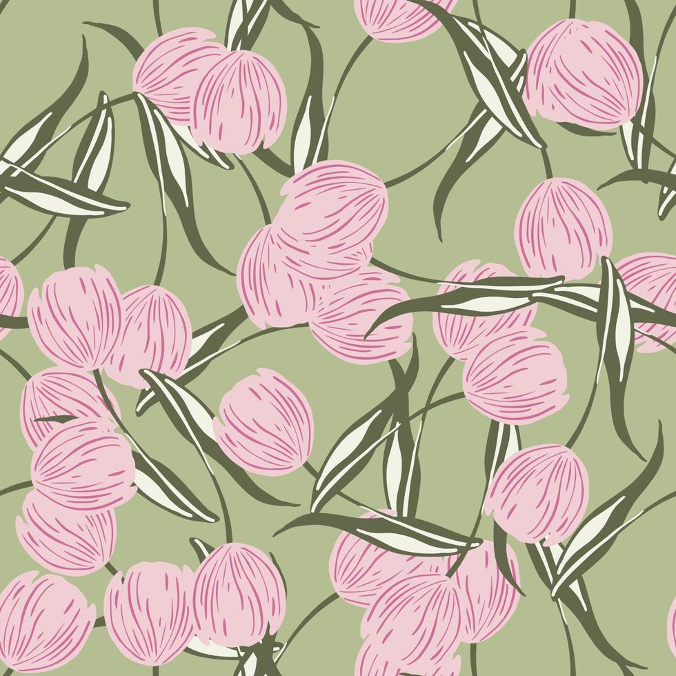 modello senza cuciture stagionale primaverile con elementi botanici di fiori di tulipano rosa. sfondo verde pastello. vettore