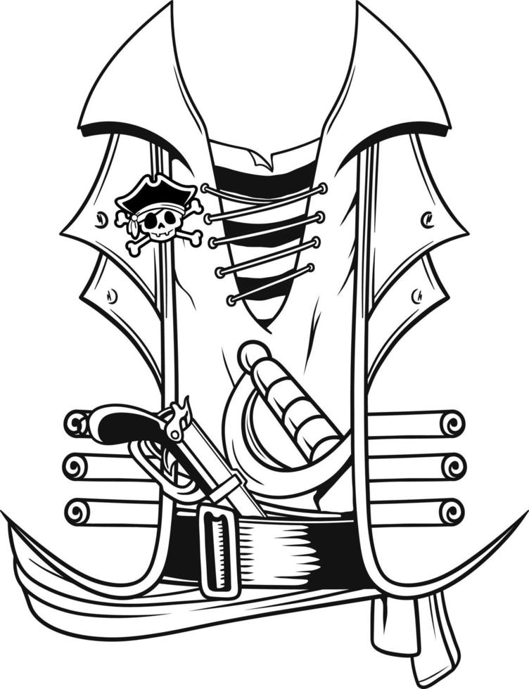 costume camicia pirata vestito un vettore clip art in bianco e nero