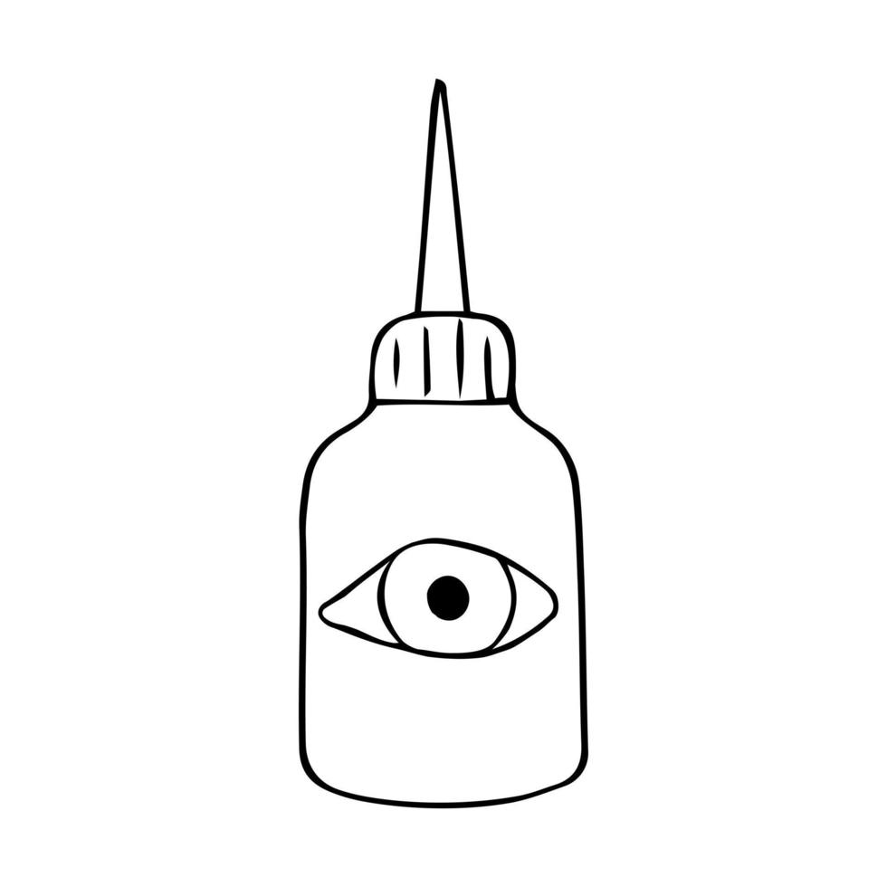gocce per gli occhi isolati su sfondo bianco. medicina per la salute della vista in stile doodle. vettore