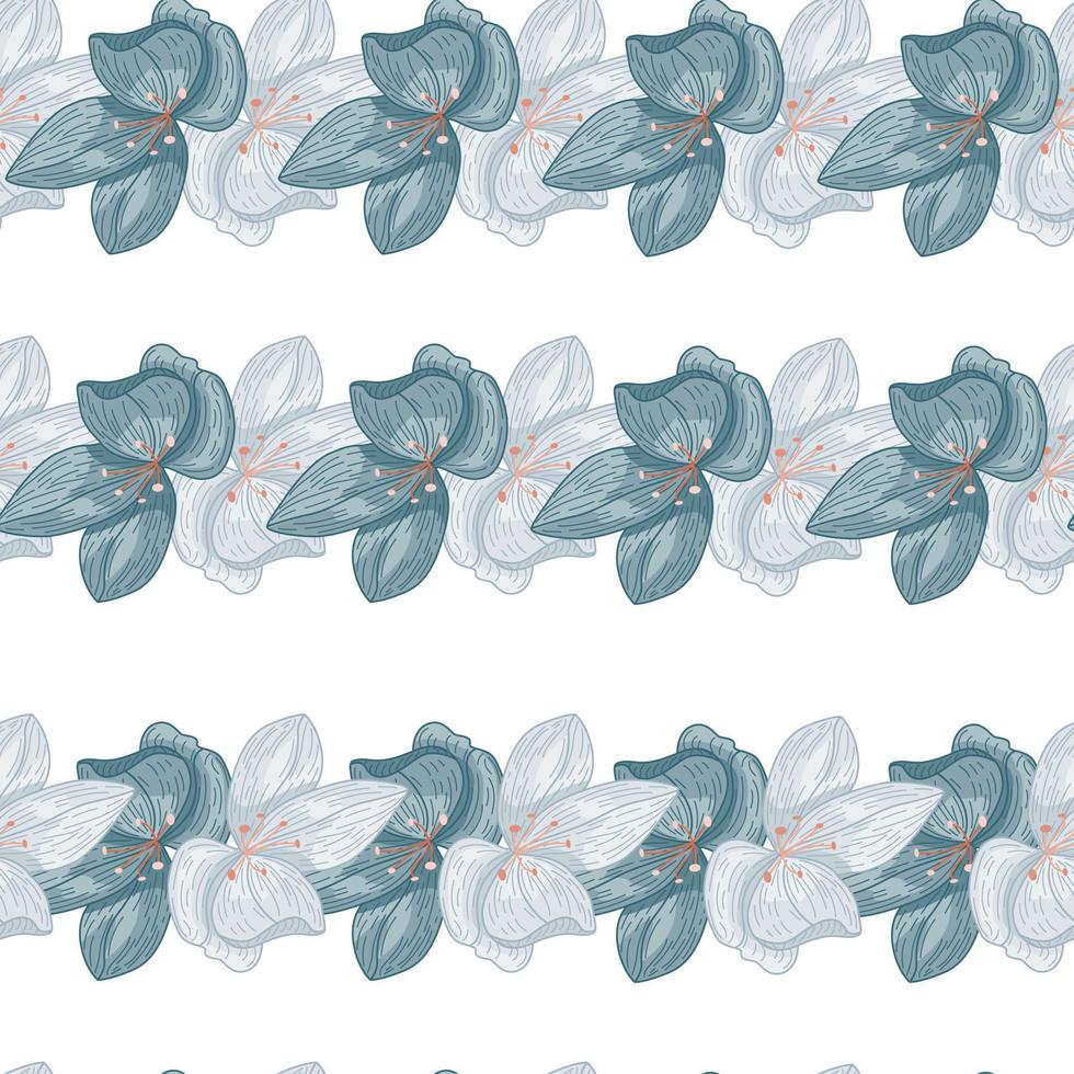 senza cuciture decorativo con elementi di fiori di orchidea contorno blu navy. sfondo bianco. stile semplice. vettore