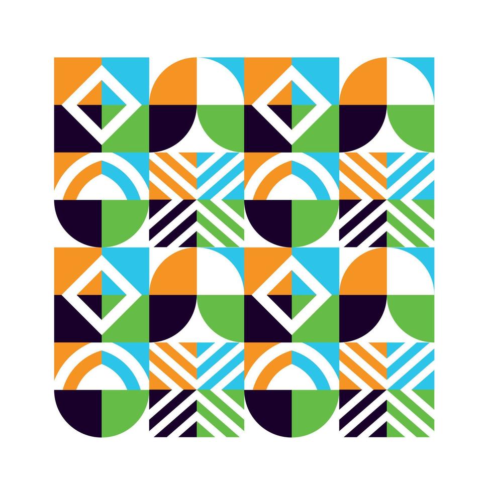 astratto bauhaus motivo geometrico sfondo, cerchi vettoriali, triangoli e linee quadrate color art design. sfondo colorato modello bauhaus vettore