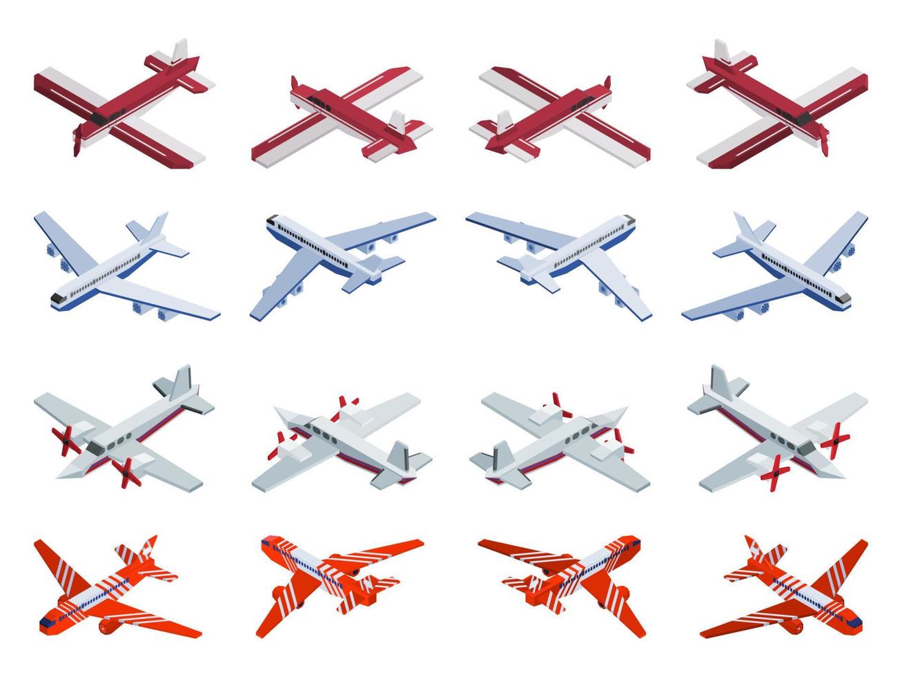 selezione isometrica di aeromobili passeggeri e cargo vettore