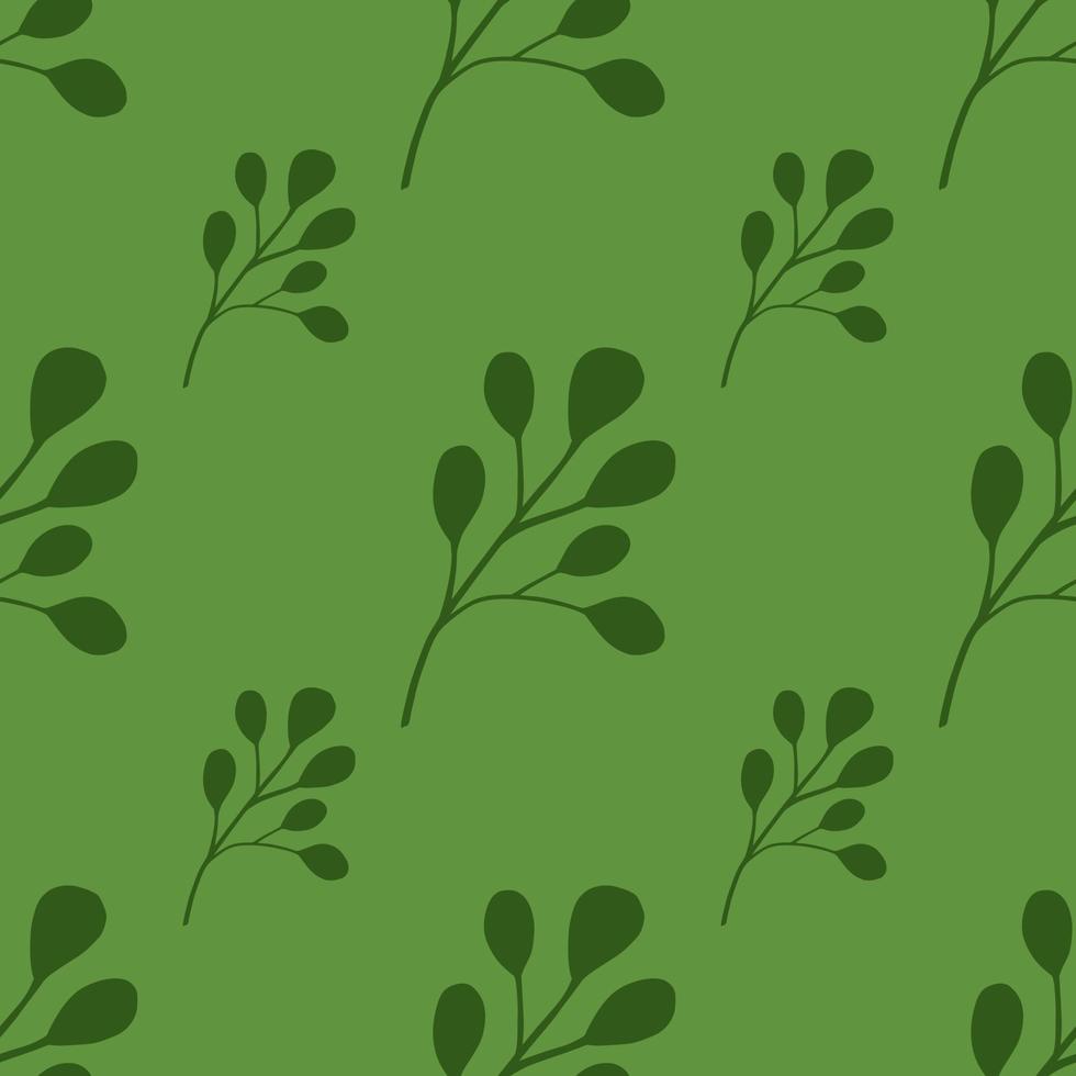 motivo a fogliame minimalista senza cuciture nei toni del verde con foglie di eucalipto doodle. sfondo d'epoca. vettore