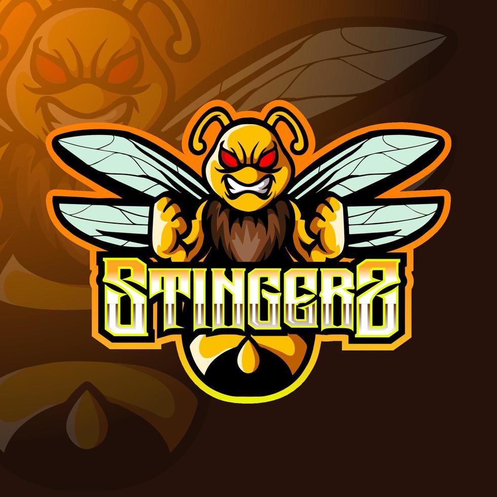 design del logo esport della mascotte dei pungiglioni di ape. vettore