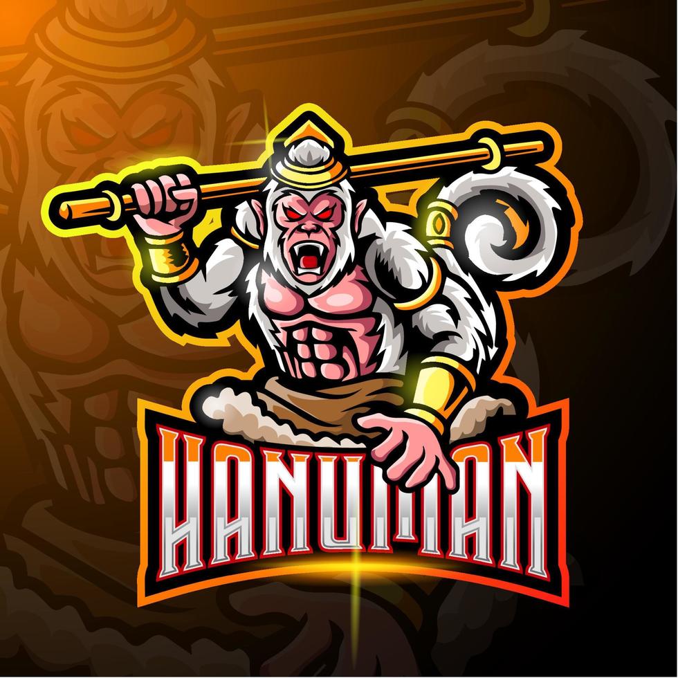 design del logo esport della mascotte hanuman vettore