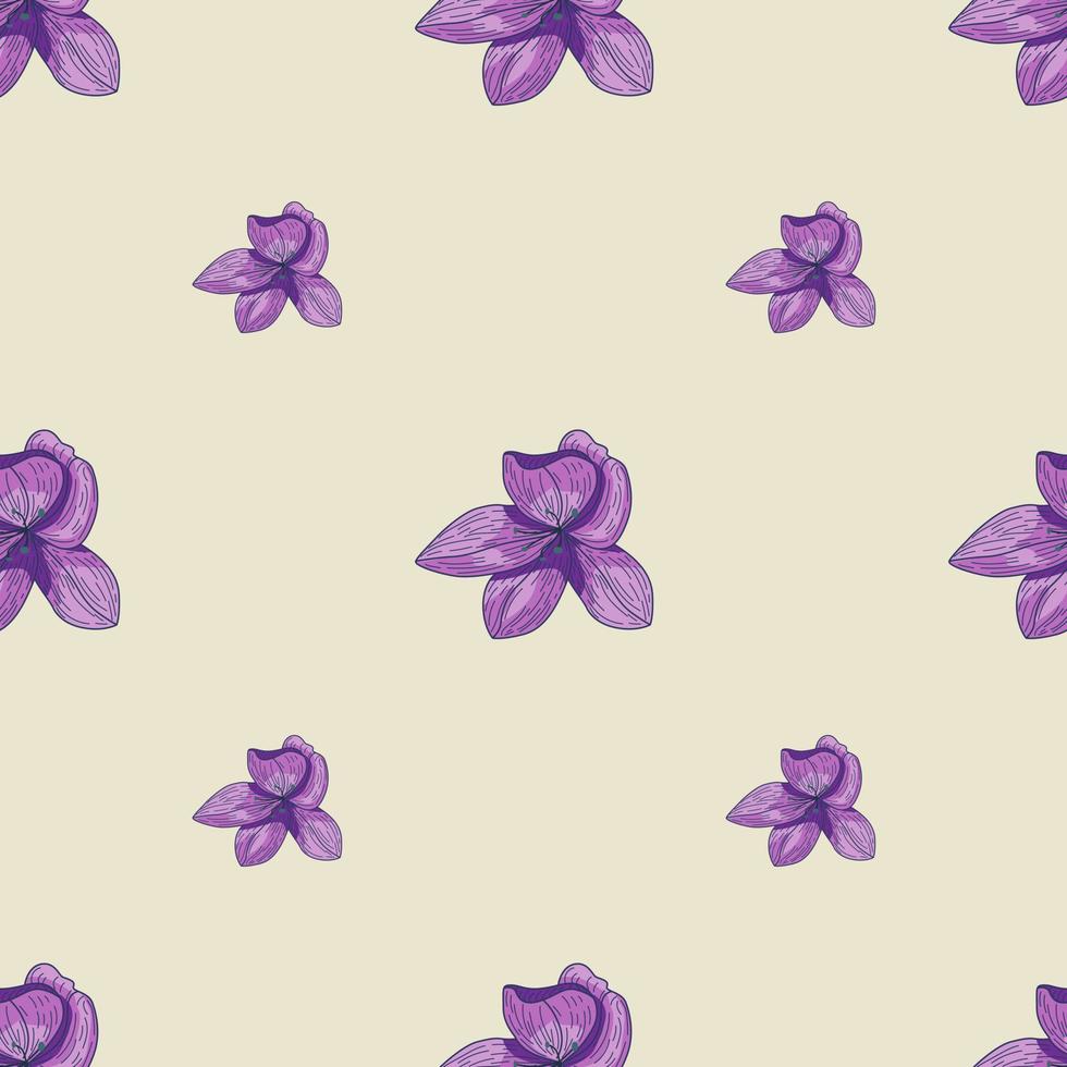 modello senza cuciture di natura disegnata a mano con elementi di fiori di contorno viola. sfondo chiaro. vettore