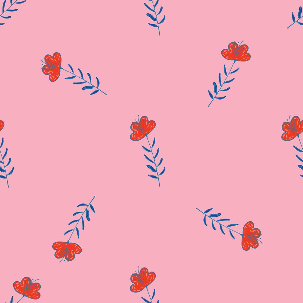 modello minimalista senza cuciture con ornamento di fiori di campo di contorno rosso. sfondo rosa. vettore
