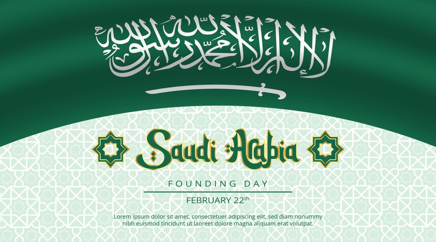 bandiera del giorno della fondazione dell'arabia saudita con bandiera realistica e motivo arabo vettore