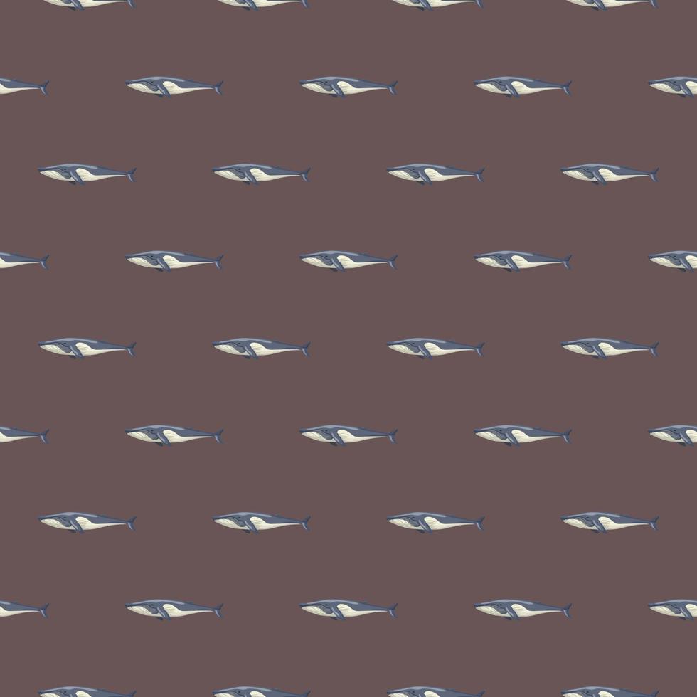 balenottera comune senza cuciture su sfondo marrone. modello di personaggio dei cartoni animati dell'oceano per tessuto. vettore