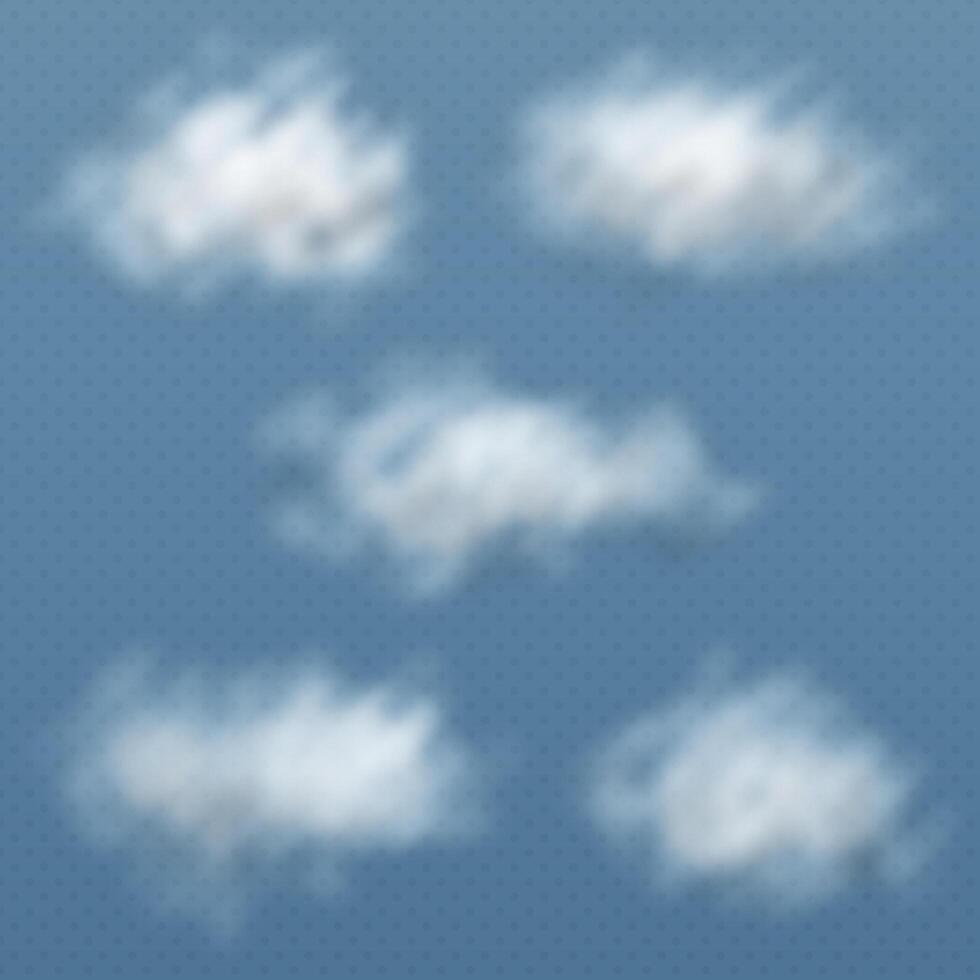Set di nuvole diverse realistiche e trasparenti. Illustrazione vettoriale