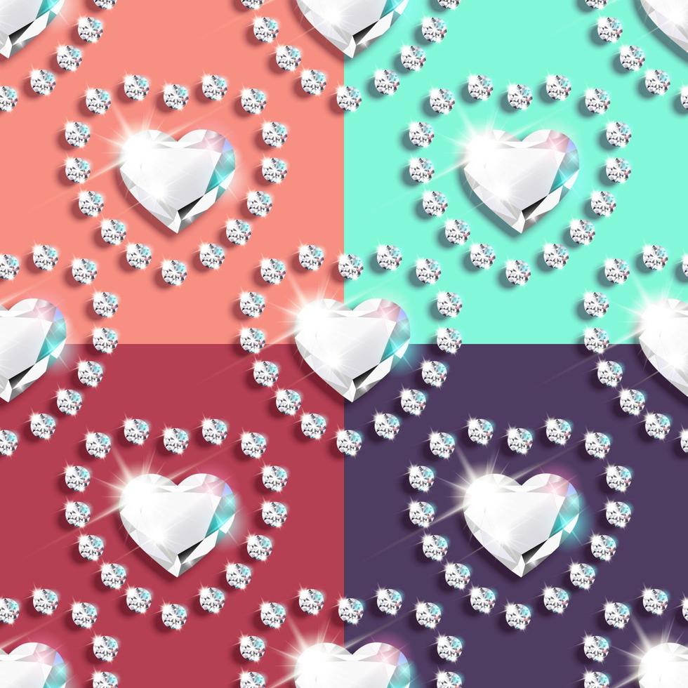 impostare il modello senza cuciture con bellissimi cuori di diamante. packaging design per San Valentino, festa della donna, anniversario, compleanno. su sfondo scuro. vettore. vettore