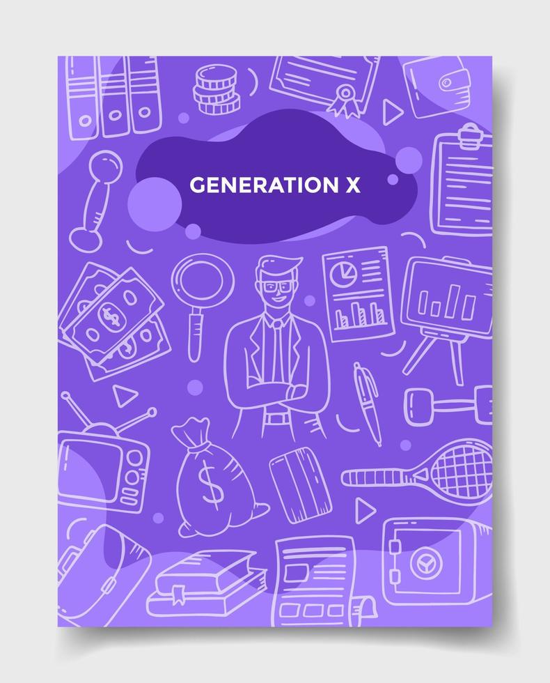 concetto di business di generazione x con stile doodle per modello di banner, volantini, libri e riviste vettore
