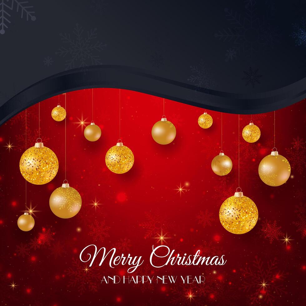 Buon Natale sfondo nero e rosso con palle di Natale oro vettore