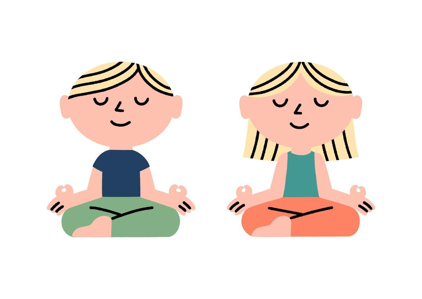 i bambini afroamericani meditano nella posizione del loto, un concetto di meditazione. personaggi carini. disegnato a mano, illustrazione vettoriale. vettore