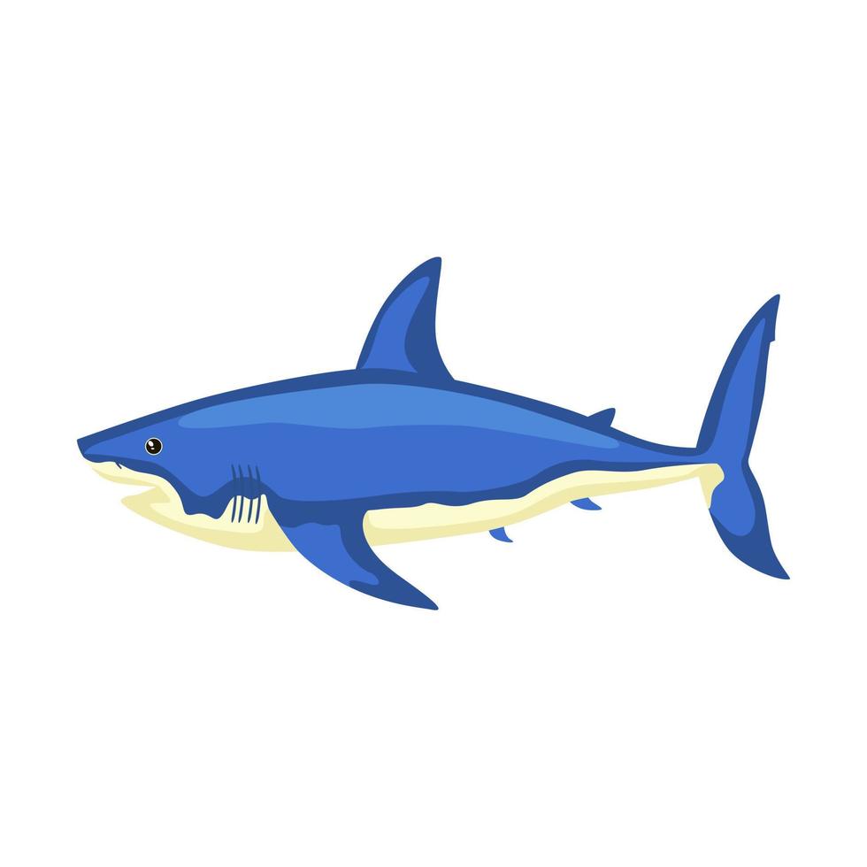 squalo isolato su sfondo bianco. personaggio dei cartoni animati dell'oceano per bambini. semplice pesce stampa bambino. vettore